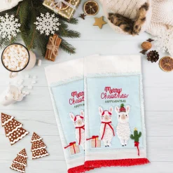 New 18 in. HGTV Home Collection Merry Christmas Llamas Guest Towel Pair Pillows & Throws