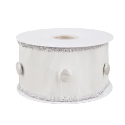 New 3 in. HGTV Home Collection Dupioni Button Ribbon, White Tree Ribbons