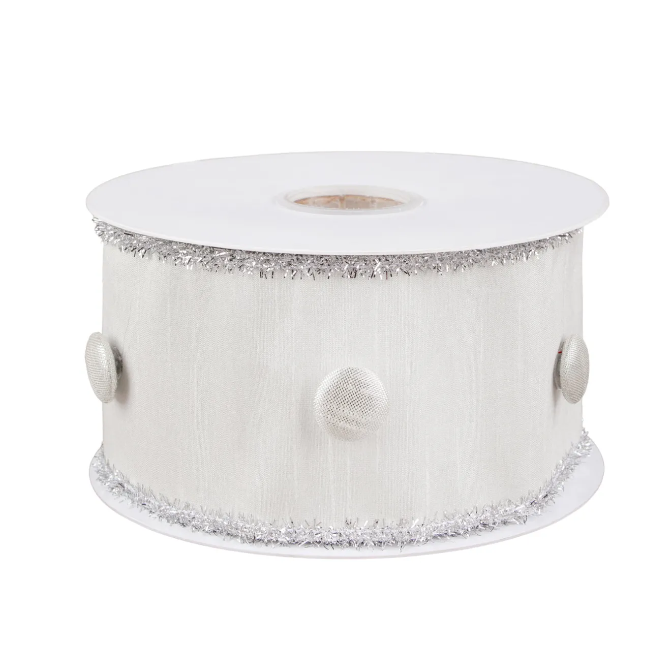 New 3 in. HGTV Home Collection Dupioni Button Ribbon, White Tree Ribbons
