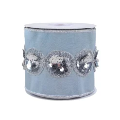 Online 4 in. HGTV Home Collection Sequin Beaded Taffeta Ribbon, Blue Tree Ribbons