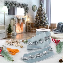Online 4 in. HGTV Home Collection Sequin Beaded Taffeta Ribbon, Blue Tree Ribbons