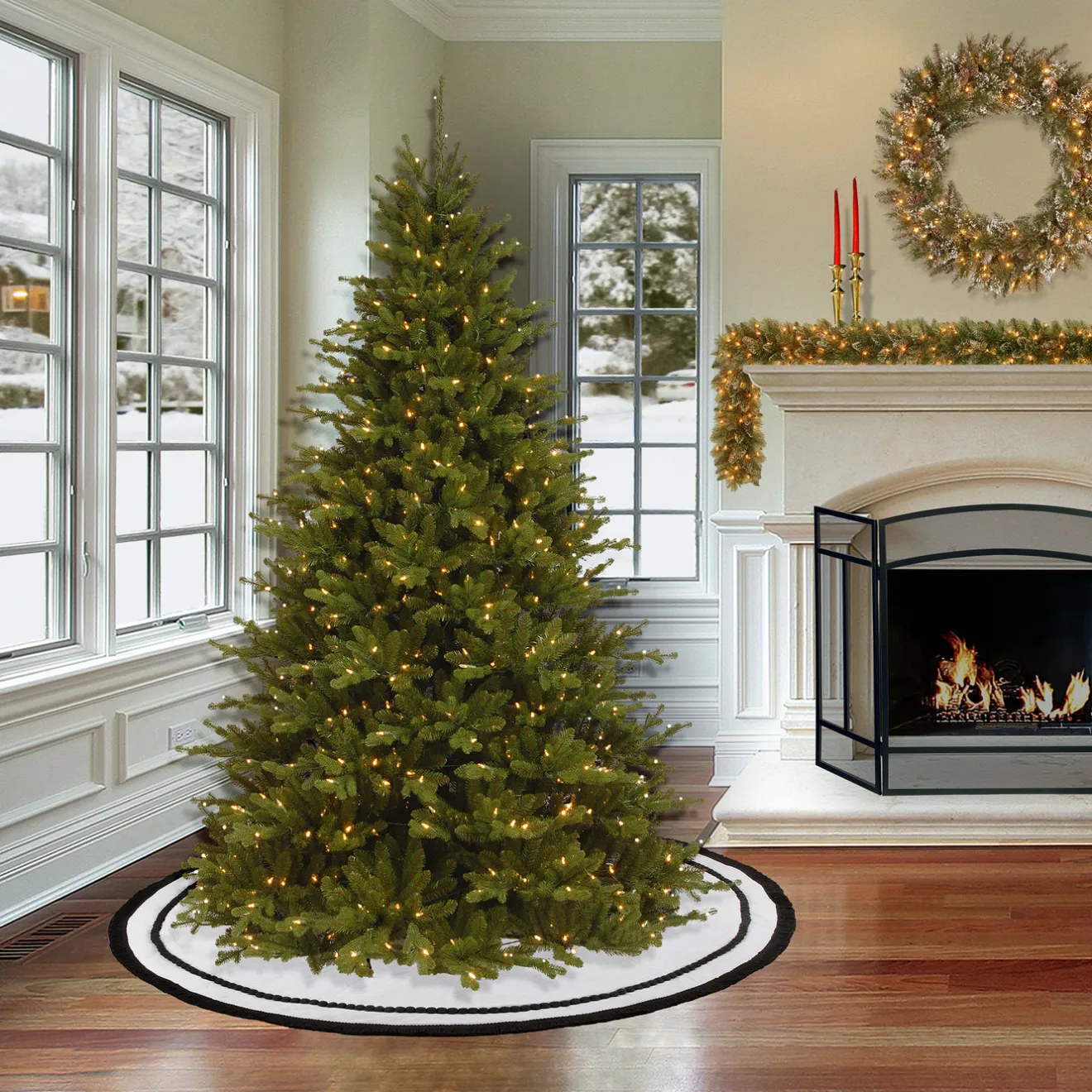 Hot 52 in. HGTV Home Collection White Tree Skirt with Black Trim Tree Skirts & Collars