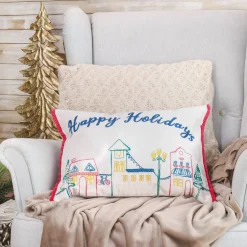 Best 20 in. HGTV Home Collection Embroidered Happy Holidays Pillow Pillows & Throws