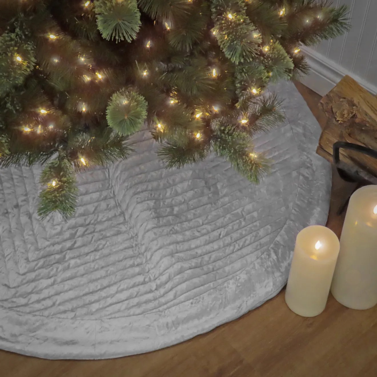 Online 60 in. HGTV Home Collection Quilted Velvet Tree Skirt, Silver Tree Skirts & Collars
