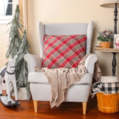 Clearance 24 in. HGTV Home Collection Bias Cut Red Plaid Pillow Pillows & Throws