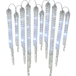 Clearance 16 in. Ice Crystals Icicles with Micro LED Lights, Set of 10 Decorative Accents