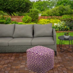 New 16 in. Lavender Hand Woven Pouf Ottoman Patio Furniture