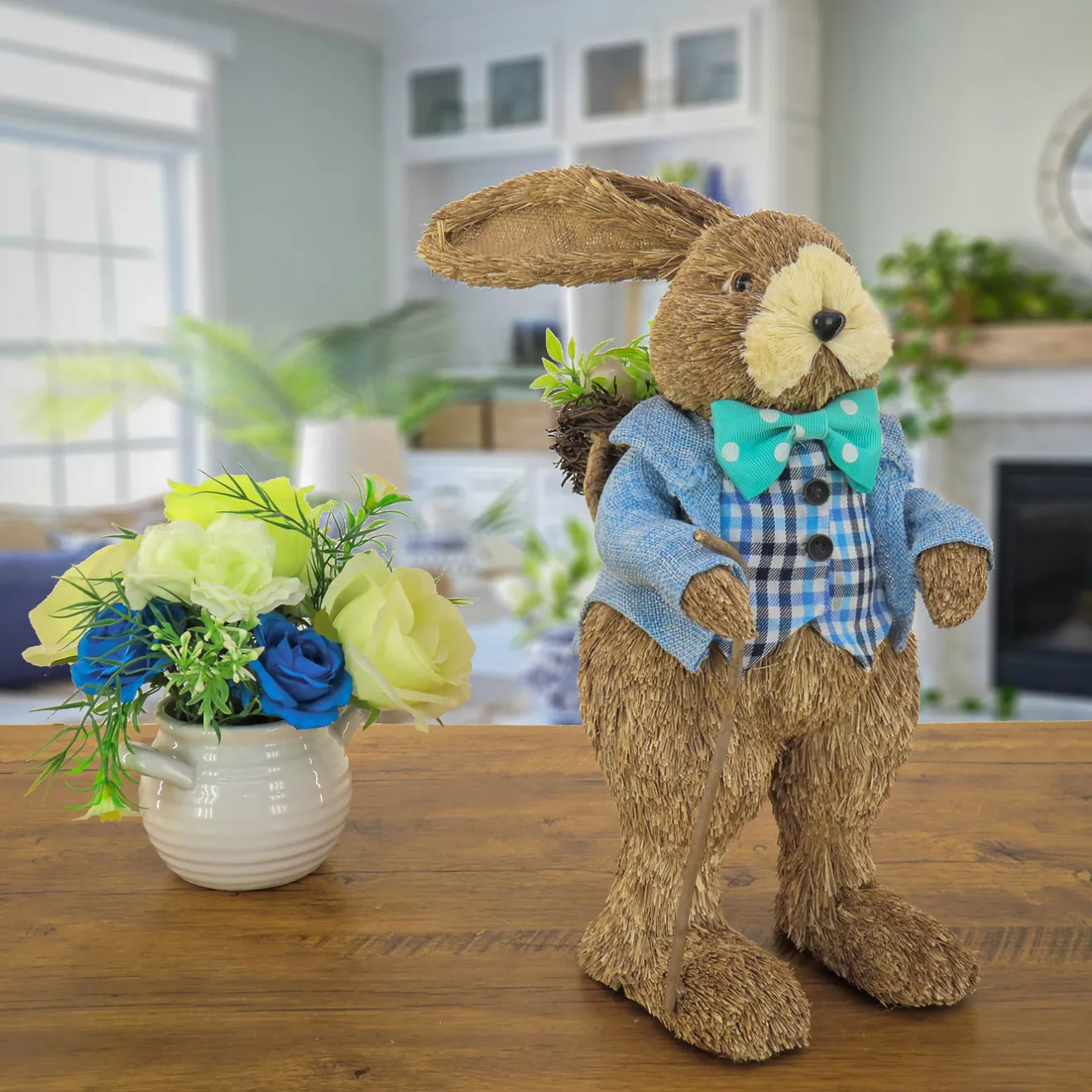 Outlet 10 in. Male Bunny in Blue Coat Table Decoration Table Decorations
