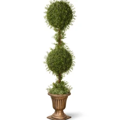 Outlet 60 in. Mini Tea Leaf 2 Ball Topiary with Black in a Gold Urn Topiaries & Shrubs