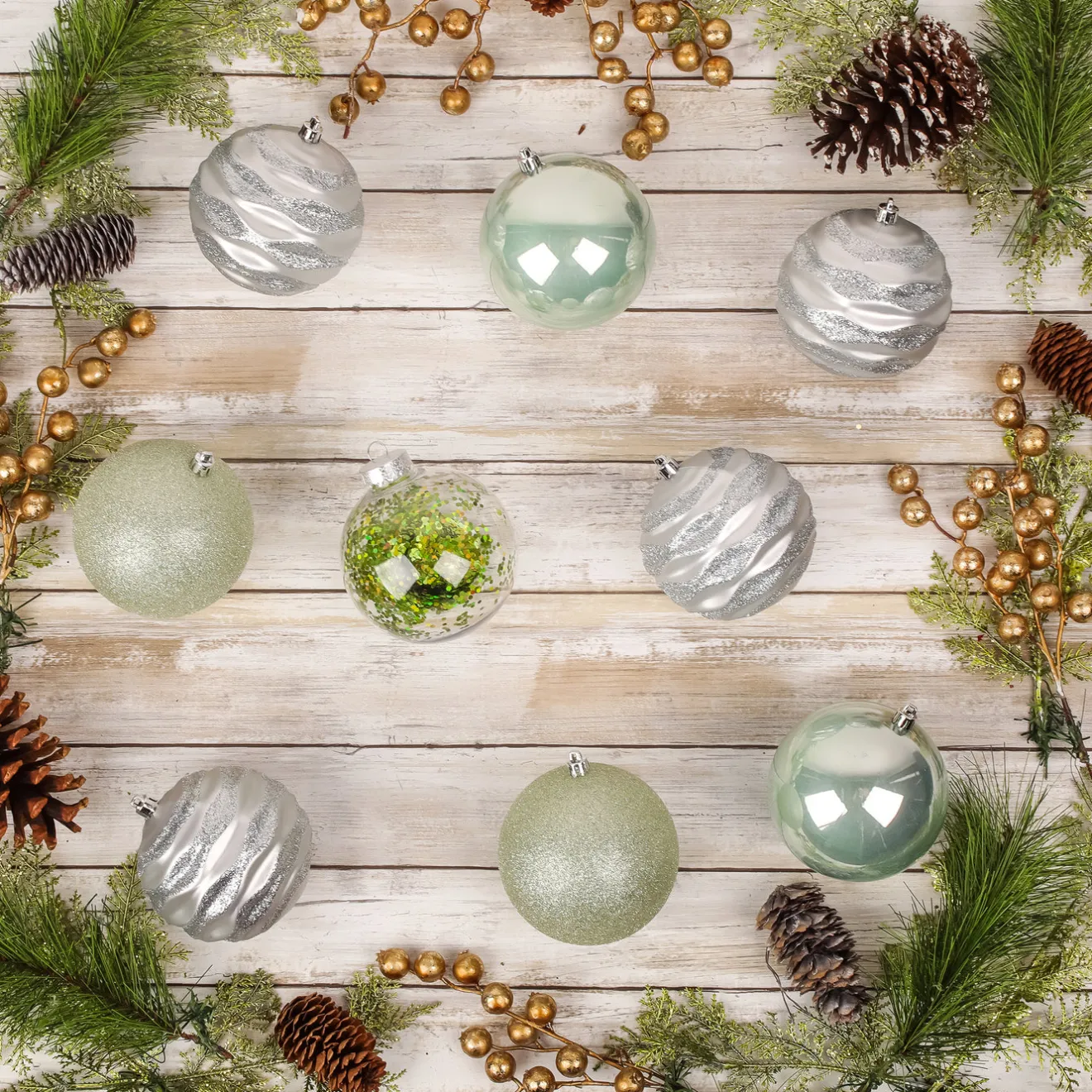 13 in. Mint Xmas Ball Decor Set Tree Ornaments
