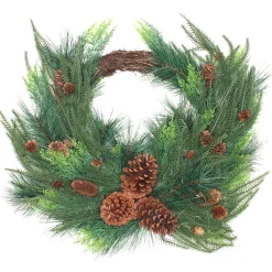 Best 26 in. Mixed Bristle Pine Decorated Wreath Unlit Christmas Wreaths|25-36 Inch Christmas Wreaths