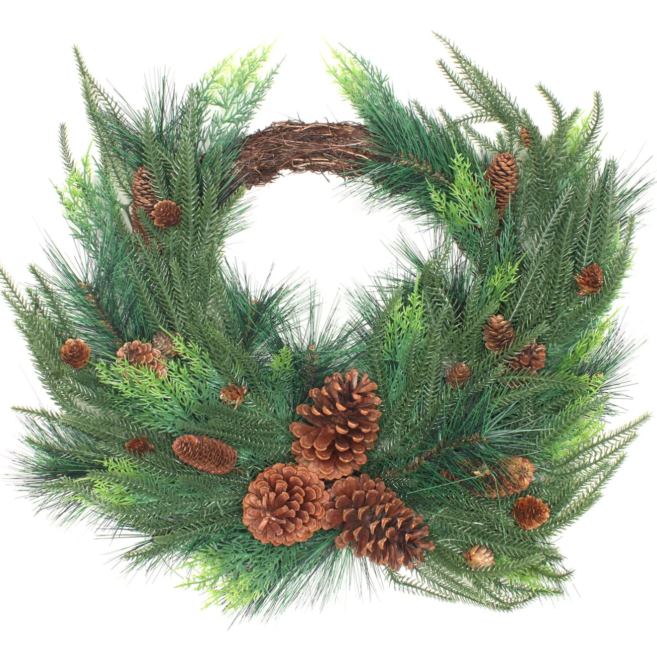 Best 26 in. Mixed Bristle Pine Decorated Wreath Unlit Christmas Wreaths|25-36 Inch Christmas Wreaths