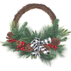 Best 24 in. Mixed Pine and Berries Decorated Wreath Unlit Christmas Wreaths|21-24 Inch Christmas Wreaths