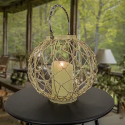Hot 12 in. Modern Design and Finish Bleached Sand Outdoor Lantern Candleholder Outdoor Lighting