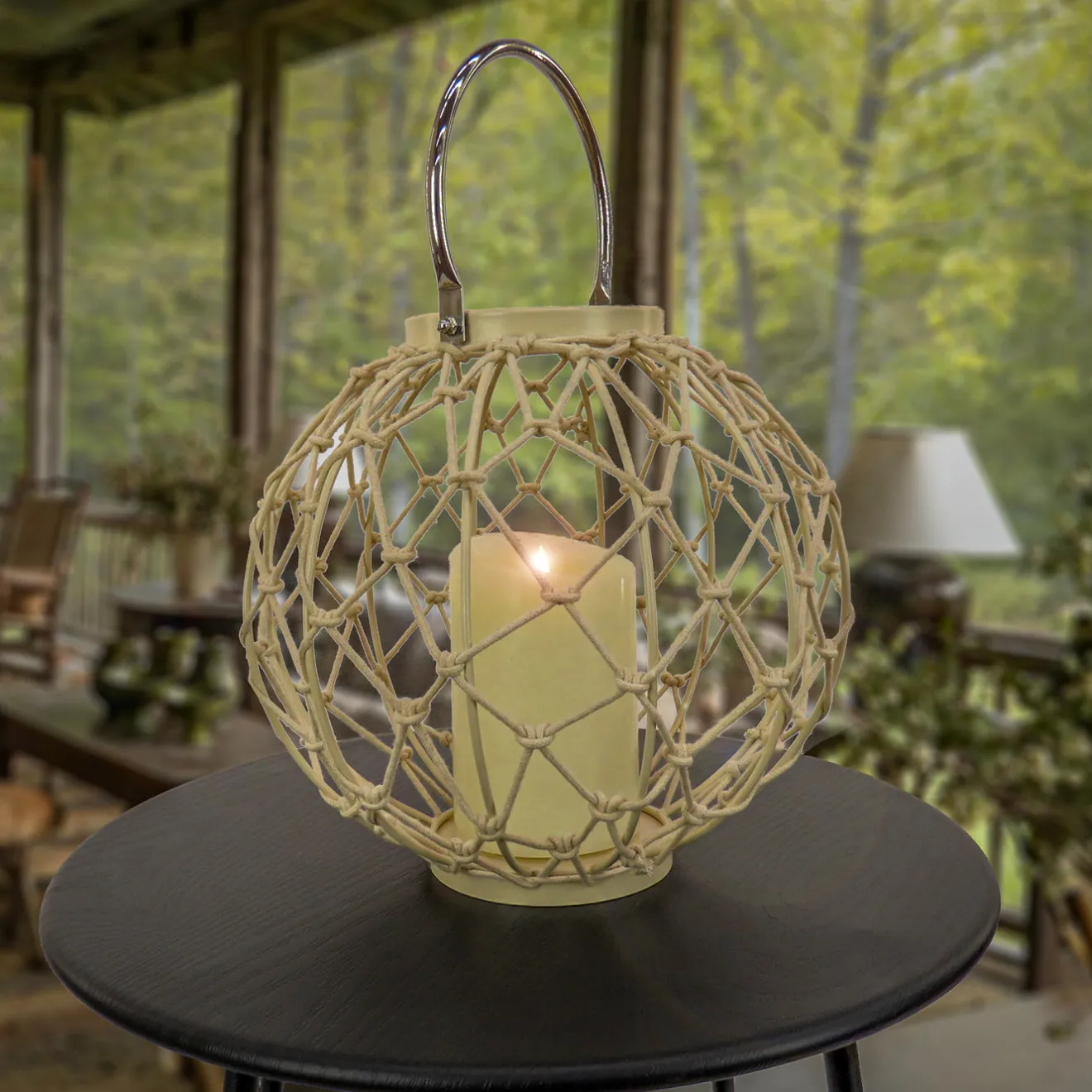 Hot 12 in. Modern Design and Finish Bleached Sand Outdoor Lantern Candleholder Outdoor Lighting