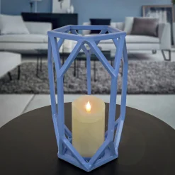 Discount 11 in. Modern Design and Finish Ice Melt Blue Outdoor Lantern Candleholder Outdoor Lighting