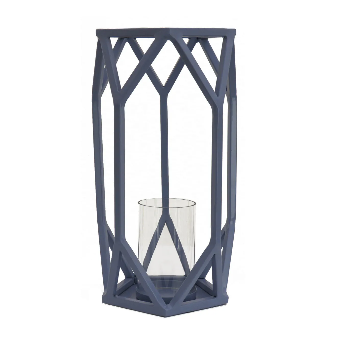 Sale 14 in. Modern Design and Finish Dusty Blue Outdoor Lantern Candleholder Outdoor Lighting