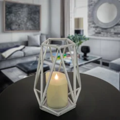 Clearance 10 in. Modern Design and Finish Glacier Gray Outdoor Lantern Candleholder Outdoor Lighting