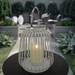 Best 13 in. Modern Design and Finish Glacier Gray Outdoor Lantern Candleholder Outdoor Lighting