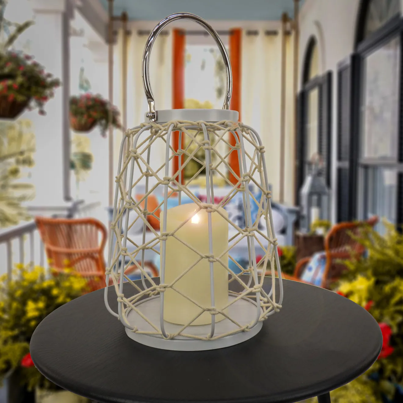 Discount 12 in. Modern Design and Finish Glacier Gray Outdoor Lantern Candleholder Outdoor Lighting