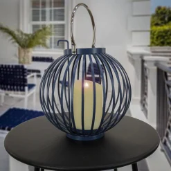 Online 11 in. Modern Design and Finish Dark Blue Outdoor Lantern Candleholder Outdoor Lighting
