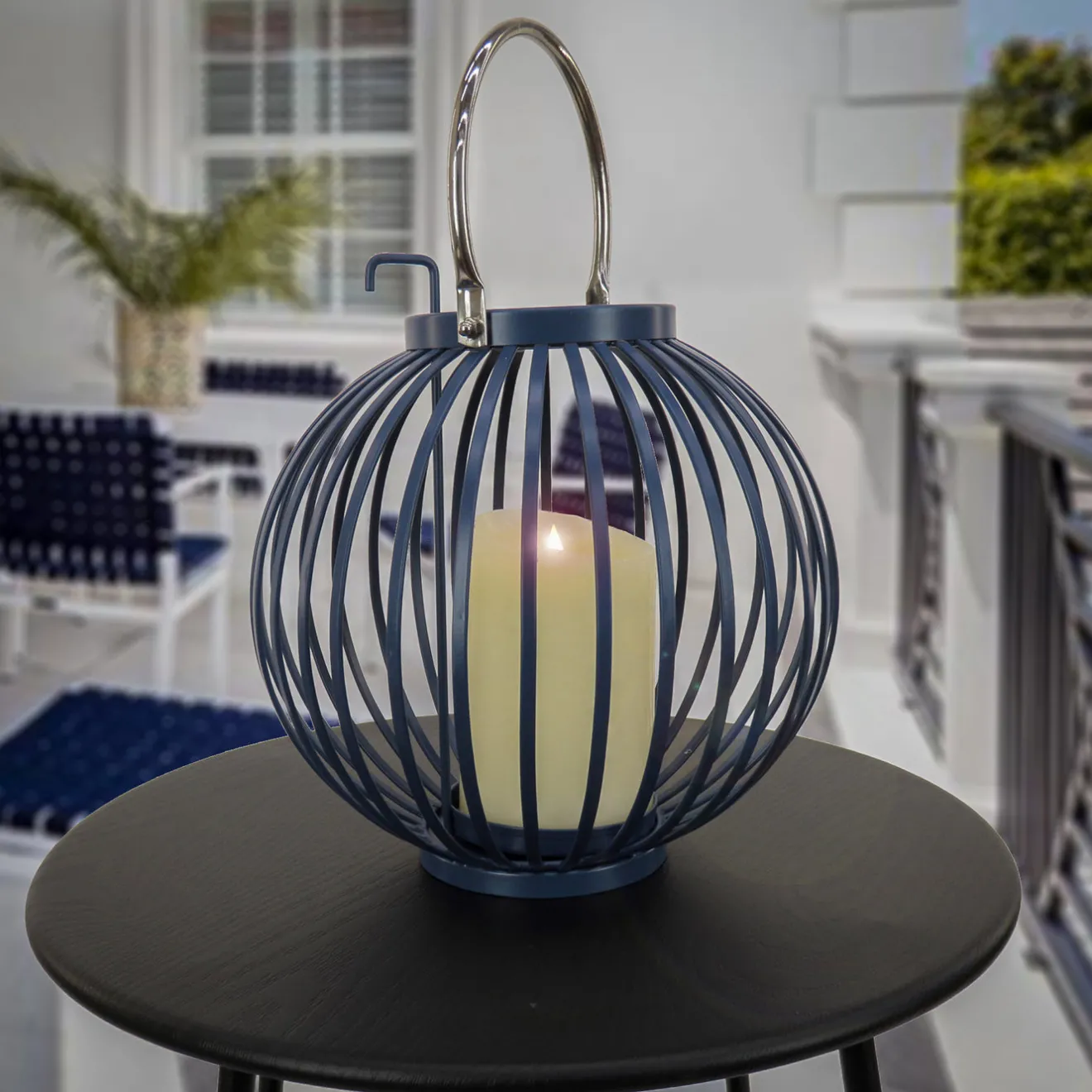Online 11 in. Modern Design and Finish Dark Blue Outdoor Lantern Candleholder Outdoor Lighting