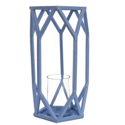 New 14 in. Modern Design and Finish Ice Melt Blue Outdoor Lantern Candleholder Outdoor Lighting