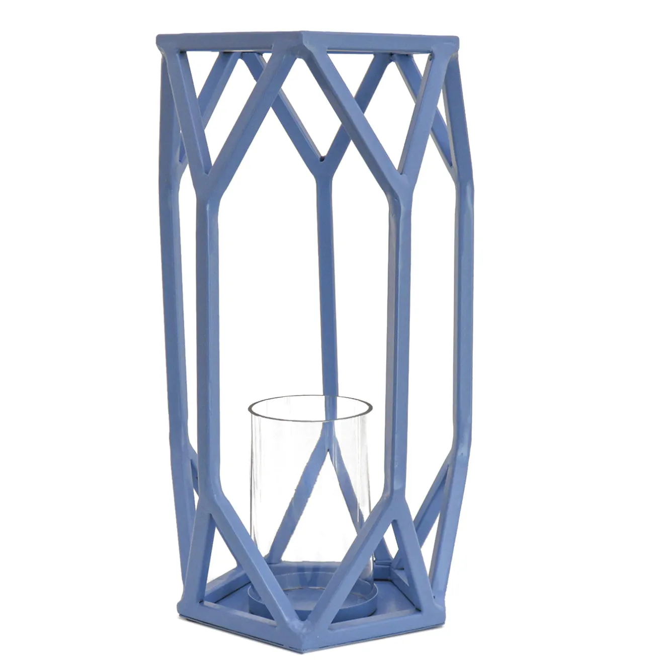 New 14 in. Modern Design and Finish Ice Melt Blue Outdoor Lantern Candleholder Outdoor Lighting