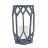 Best 11 in. Modern Design and Finish Dusty Blue Outdoor Lantern Candleholder Outdoor Lighting