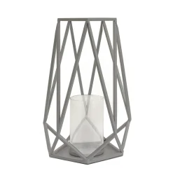 Clearance 12 in. Modern Design and Finish Glacier Gray Outdoor Lantern Candleholder Outdoor Lighting