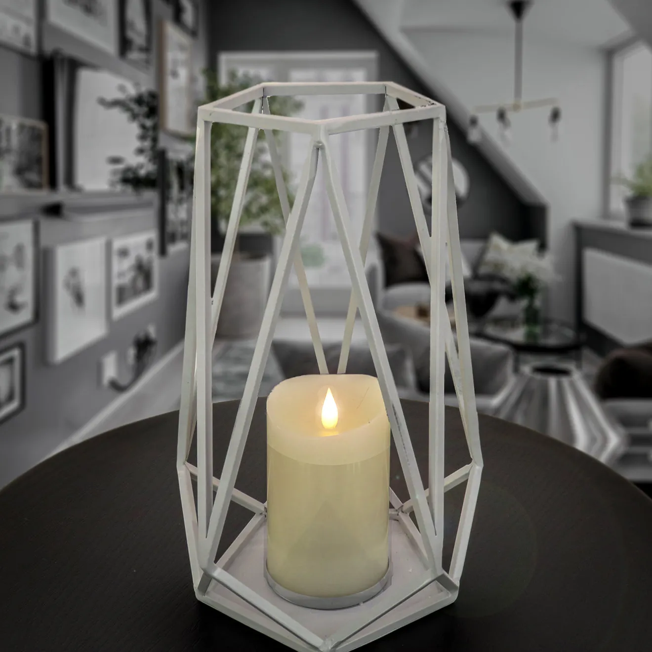 Clearance 12 in. Modern Design and Finish Glacier Gray Outdoor Lantern Candleholder Outdoor Lighting