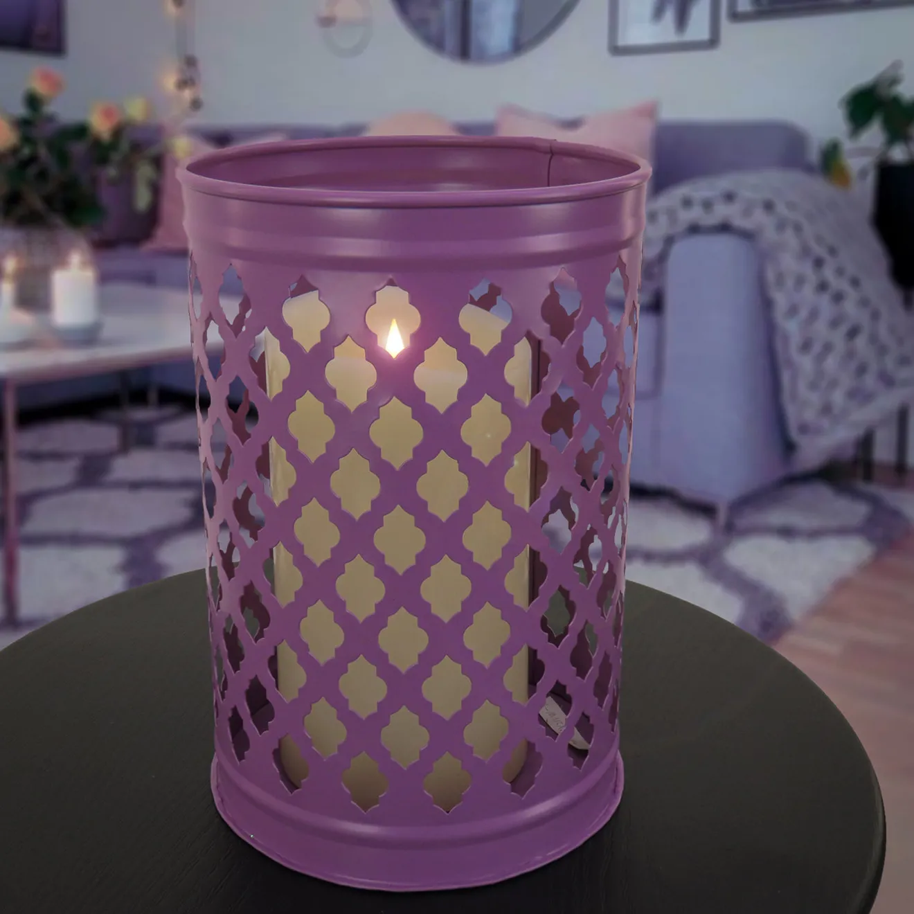 Clearance 12 in. Modern Design and Finish Dusty Lavender Outdoor Lantern Candleholder Outdoor Lighting