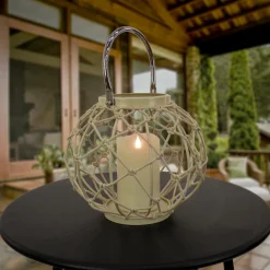 Sale 9 in. Modern Design and Finish Bleached Sand Outdoor Lantern Candleholder Outdoor Lighting