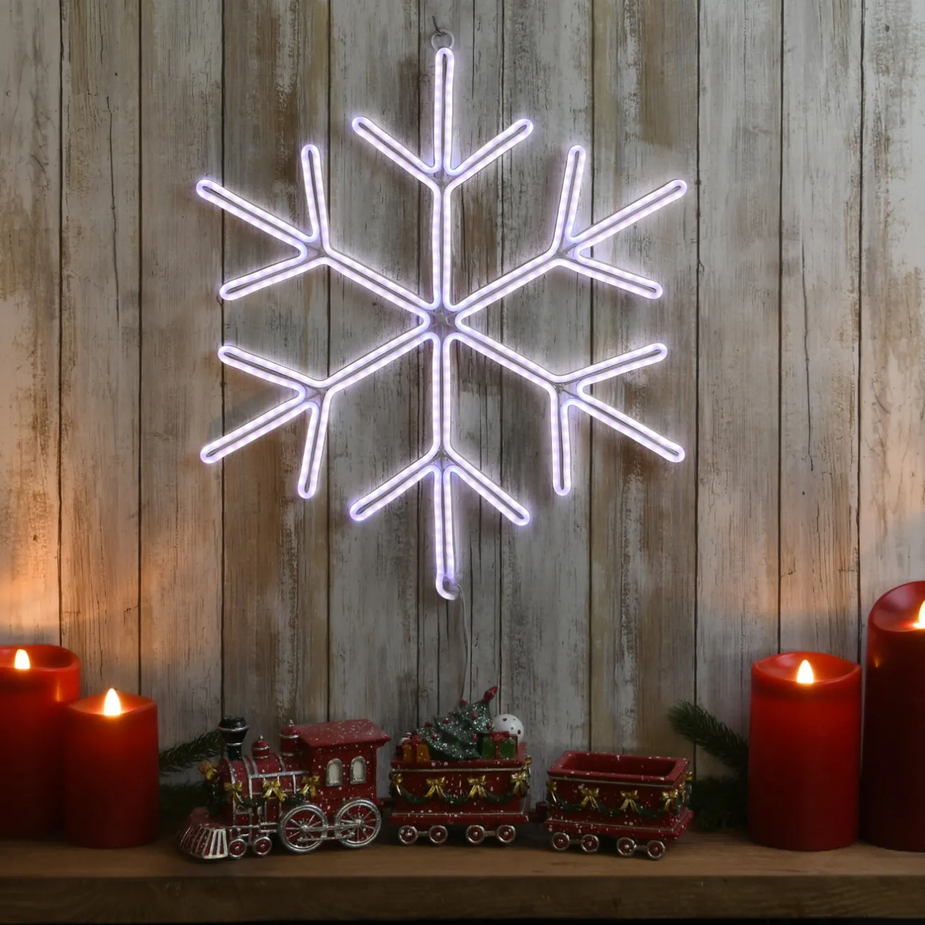 Sale 16 in. Neon Styled Snow Flake Decoration with White LED Lights Decorative Accents