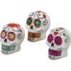 Discount 3 in. 3-Pack Halloween Ghost Day of the Dead Decorated Skulls Indoor Decorations