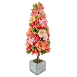 Online 19 in. Pastel Colors Spring Floral Cone Tree Potted Plants