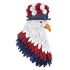 New 14 in. Patriotic Hanging Eagle Decoration with Red White and Blue Wood Cuts and Flower Blooms Wreaths