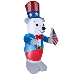 Clearance 48 in. Patriotic Inflatable Decoration, Blue White Bear wearing Red White and Blue Suit and Hat Inflatable Decorations