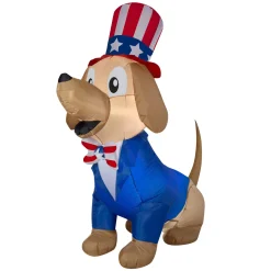 Clearance 60 in. Patriotic Inflatable Decoration, Blue Brown Dog wearing Red White and Blue Suit and Hat Inflatable Decorations