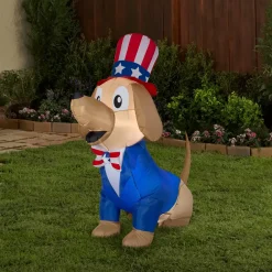 Clearance 60 in. Patriotic Inflatable Decoration, Blue Brown Dog wearing Red White and Blue Suit and Hat Inflatable Decorations