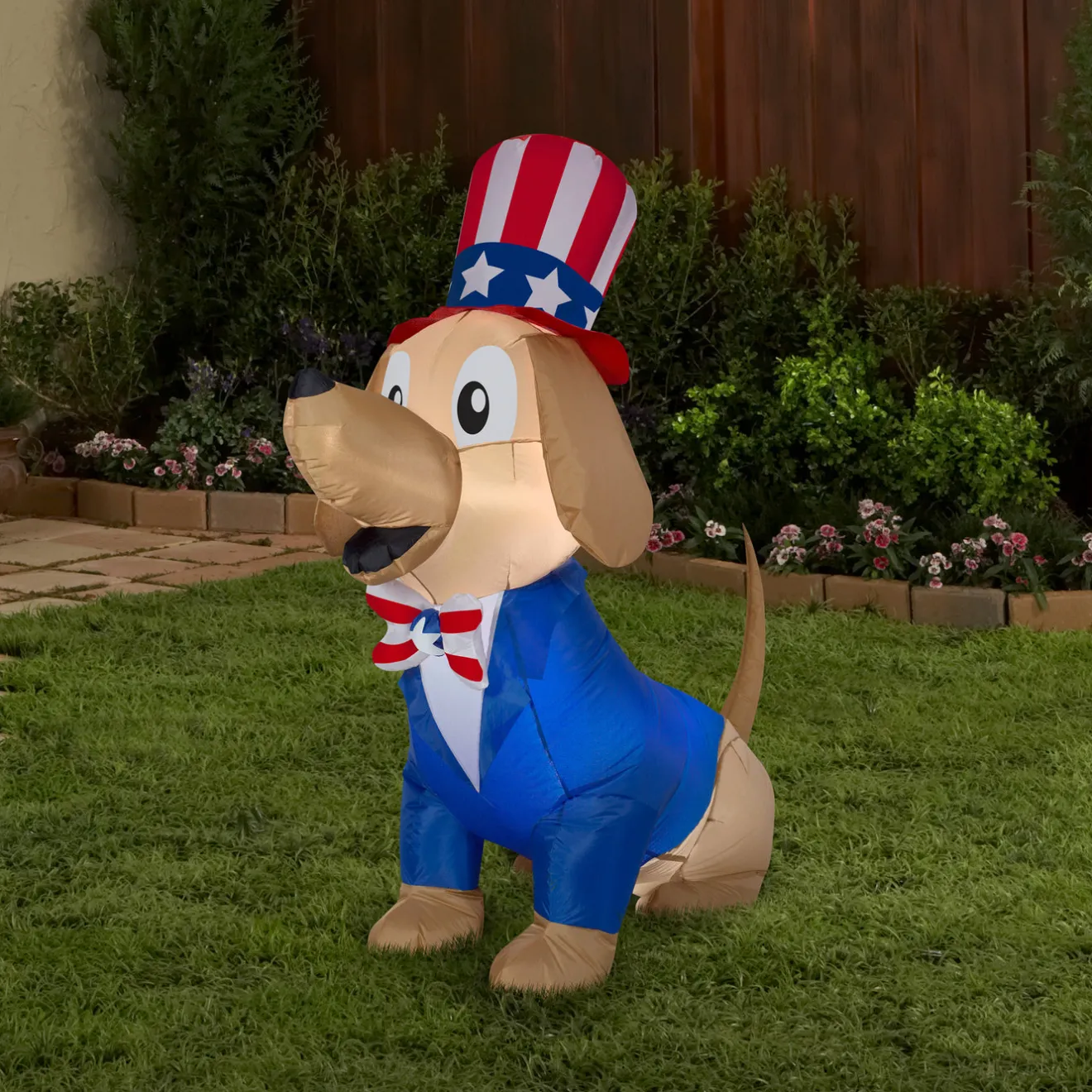 Clearance 60 in. Patriotic Inflatable Decoration, Blue Brown Dog wearing Red White and Blue Suit and Hat Inflatable Decorations
