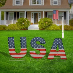 New 18 in. Patriotic USA Outdoor Light up Lawn Decor with LED Lights Decorations