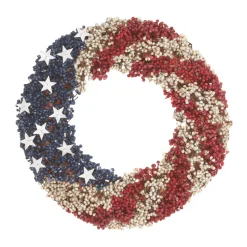 New 19 in. Patriotic Wreath with Red White and Blue Berry Clusters White Stars Wreaths