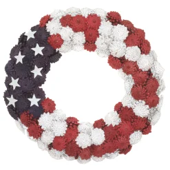 Best 8 in. Patriotic Wreath with Red White and Blue Pine Cones White Stars Wreaths