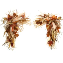 New 24 in. 2-Piece Fall Door Corners with Corn Husks, Raffia Leaves, Berry Clusters Fall Decorations