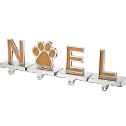 Sale 5 in. 4-Piece Gold Sparkle NOEL Christmas Stocking Holders, Gold and Silver with Paw Print Decorative Accents