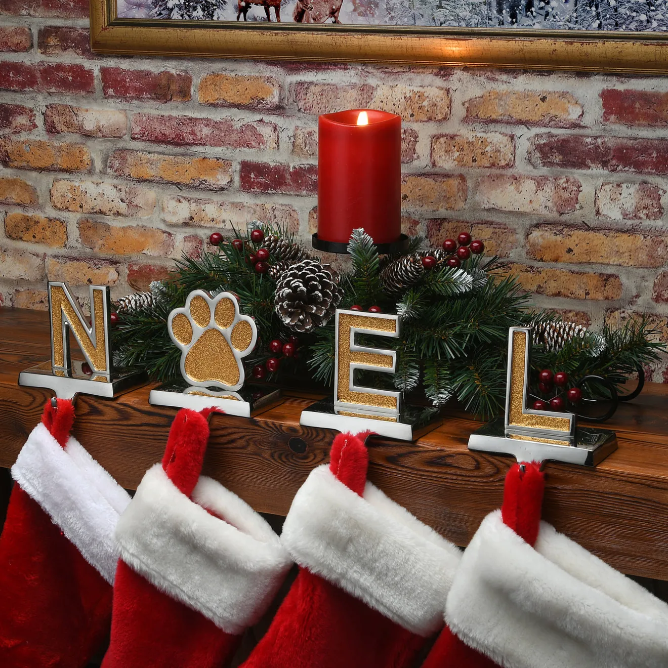 Sale 5 in. 4-Piece Gold Sparkle NOEL Christmas Stocking Holders, Gold and Silver with Paw Print Decorative Accents