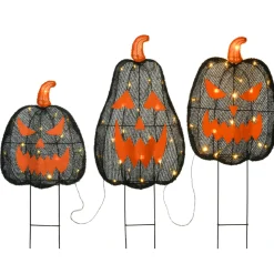 New 35 in. 3-Piece Halloween Pre-Lit Menacing Jack O Lantern Trio with LED Lights Outdoor Decorations