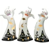 Best 7 in. 3-Piece Halloween Three Dancing Ghosts Ceramic Decoration with LED Lights Indoor Decorations