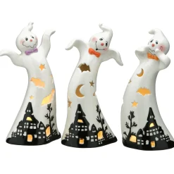 Best 7 in. 3-Piece Halloween Three Dancing Ghosts Ceramic Decoration with LED Lights Indoor Decorations